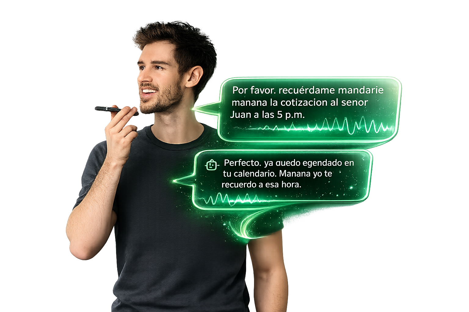 Asesor grabando un recordatorio por voz para Jarvis, el asistente de Sales Racer